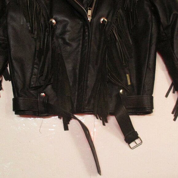 Nickelson Vintage 1990s Fringe Motocycle Biker Insolater Leather Jacket Size M - Picture 5 of 6